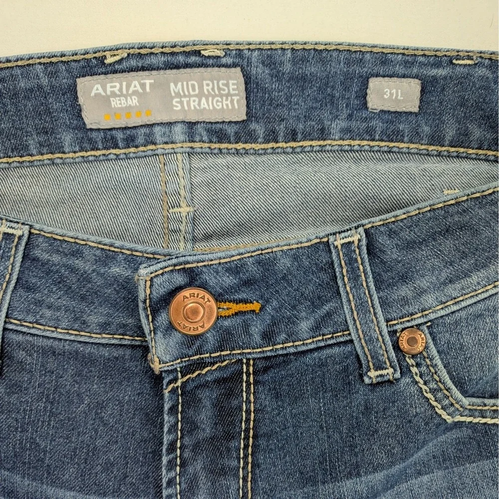 Ariat Rebar Riveter Straight Jeans 31L Mid Rise Nightride Work Denim 34